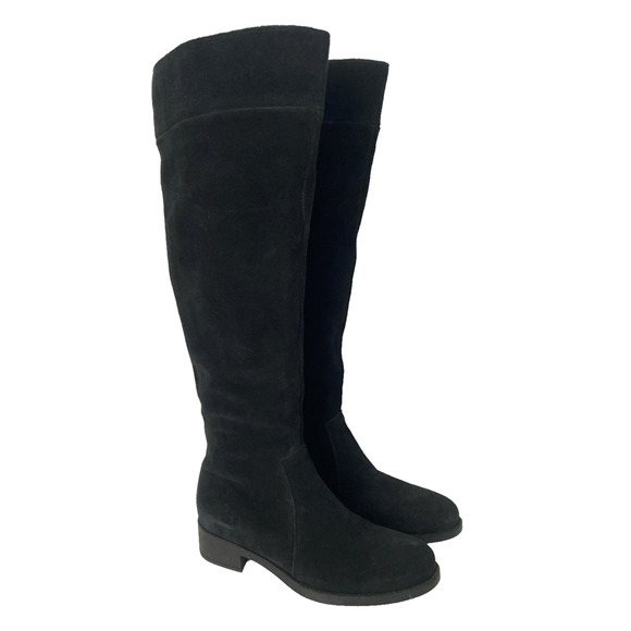 La Canadienne Suede Tall Boot Black Round Side Zip Round Toe Flat 8.5 M - Picture 1 of 11